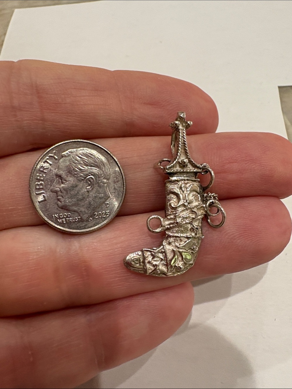 Sterling Silver Omani “Khanjar”Charm Pendant - Silver - pendant only